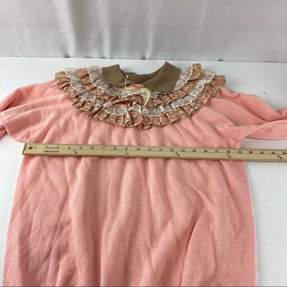 Vintage Sweatshirt Lace Collar Large Grannycore Grandma Cottagecore Pink Tan - Picture 4 of 6